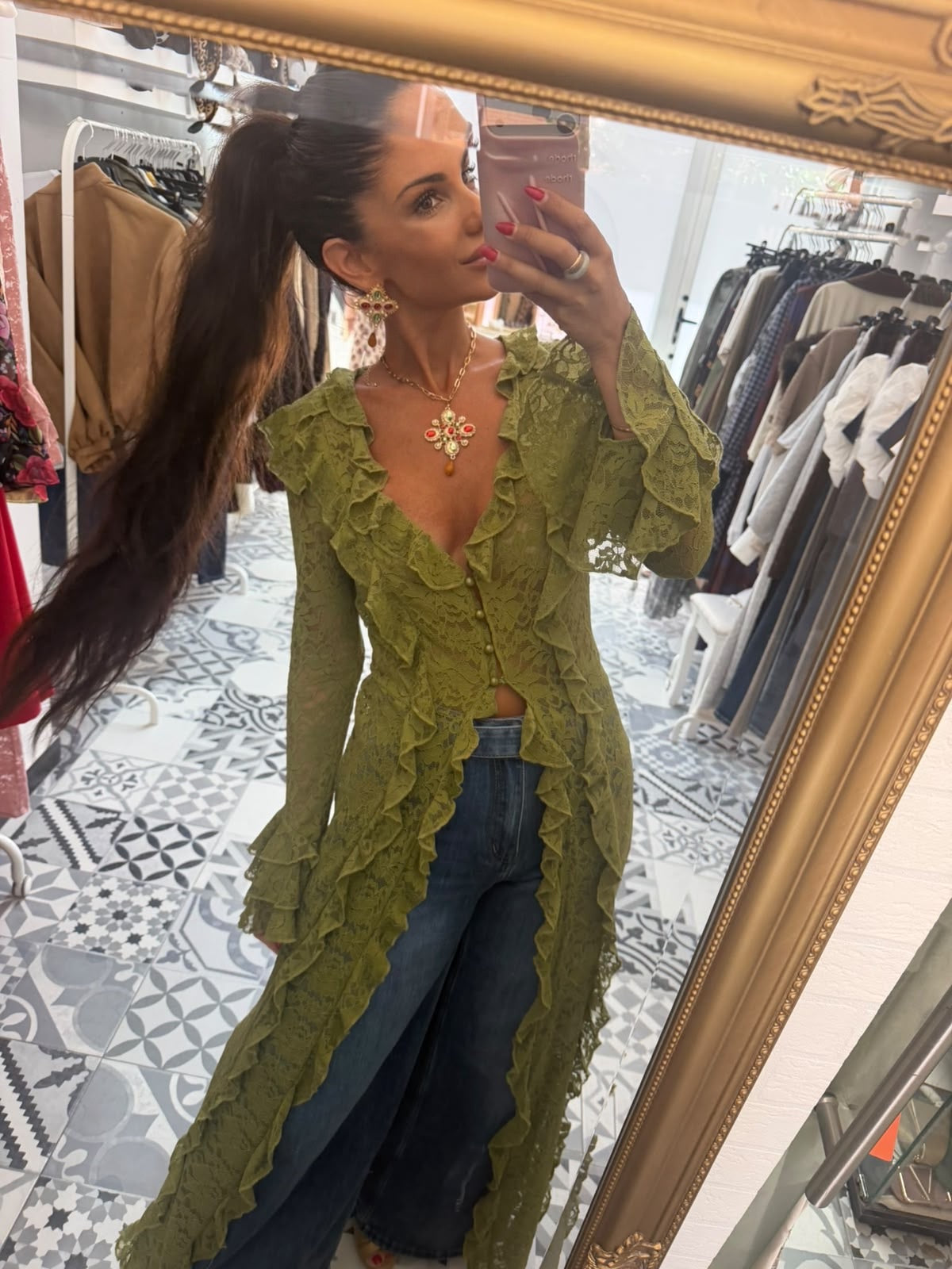 Kimono encaje verde