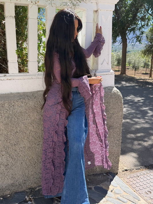 Kimono de encaje morado