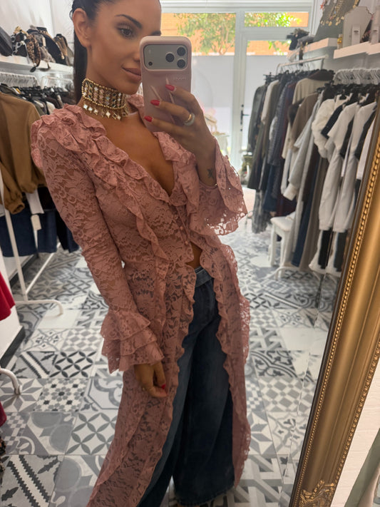 Kimono encaje rosa