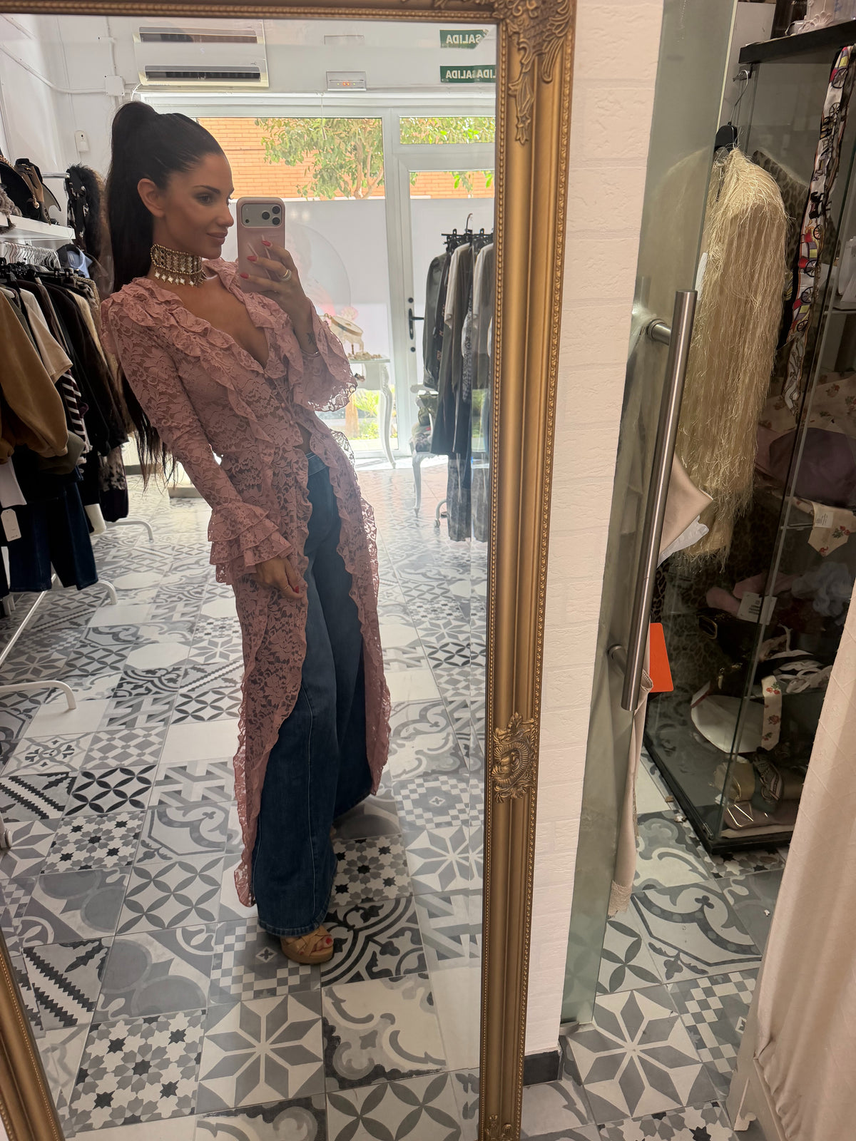Kimono encaje rosa