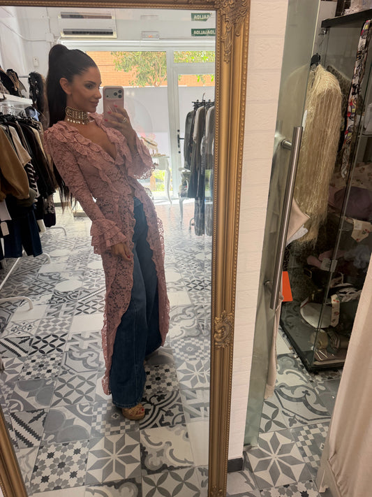 Kimono encaje rosa