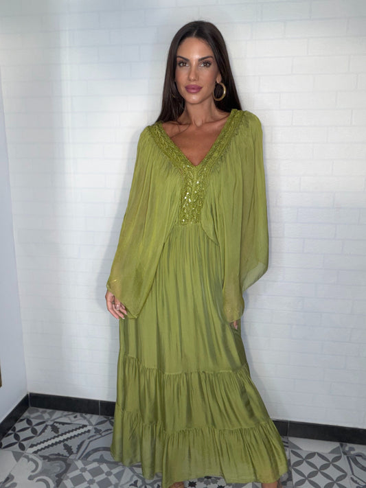Vestido de seda esmeralda